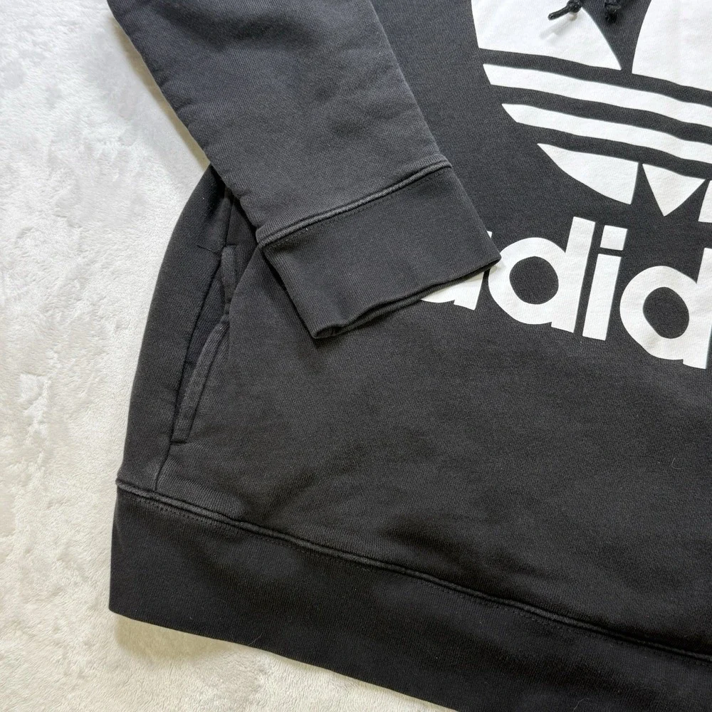 Adidas‎ Trefoil Hoodie Black Big Logo Pullover Sweatshirt XL